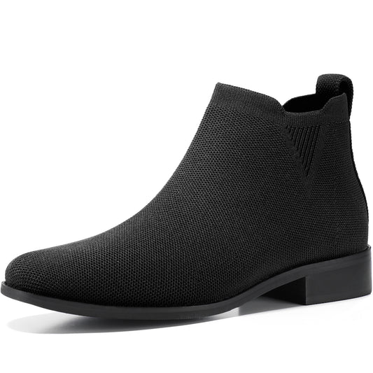 Bacia Sock Ankle Boots for Women Square Toe Slip on Short Chelsea Boots Low Heel Fall Booties