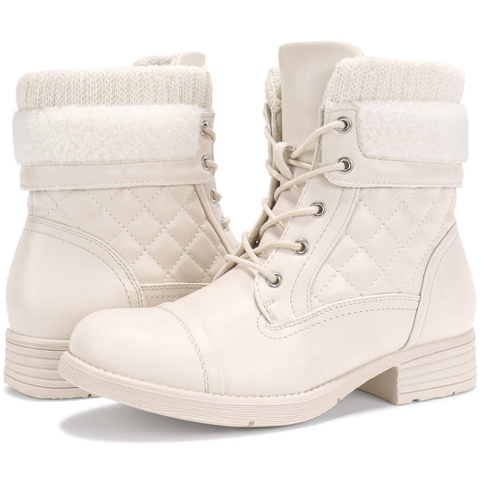 STQ Women's Combat Boots Lace up Winter Ankle Booties