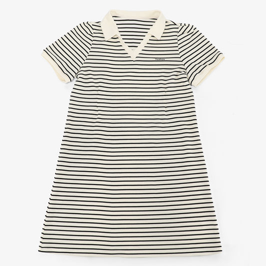 Teahoo black and white striped knit short-sleeved dress